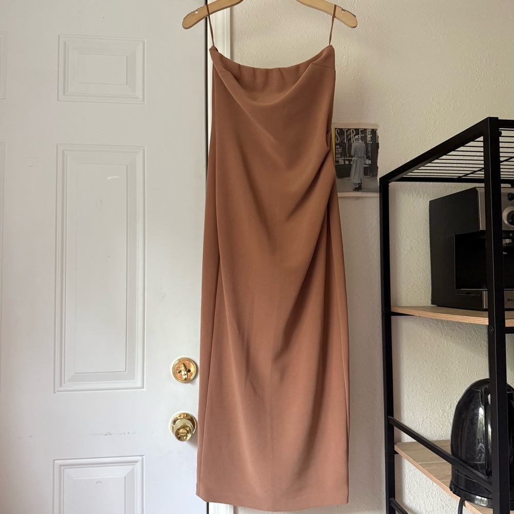 BEC + BRIDGE tan‎ strapless sleeveless chunky knit bodycon midi dress